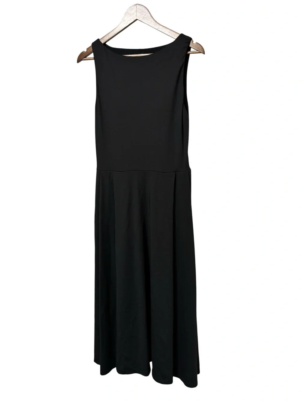 OGL Black sleeveless bamboo sculpting stretch ponte boatneck chic midi dress L